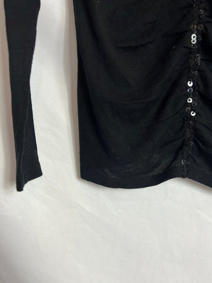 ZARA. Top negro lentejuelas T.l