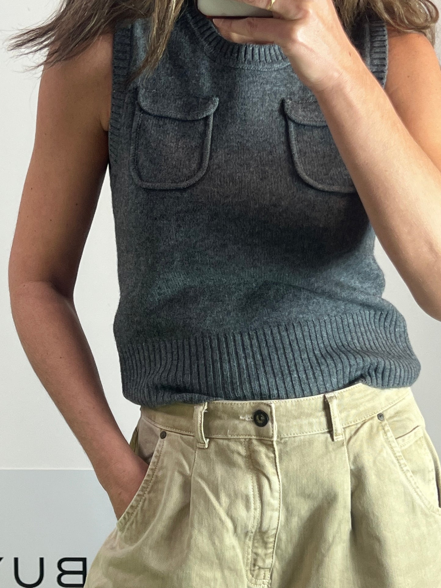 MASSIMO DUTTI. jersey/top gris con lana T.xs