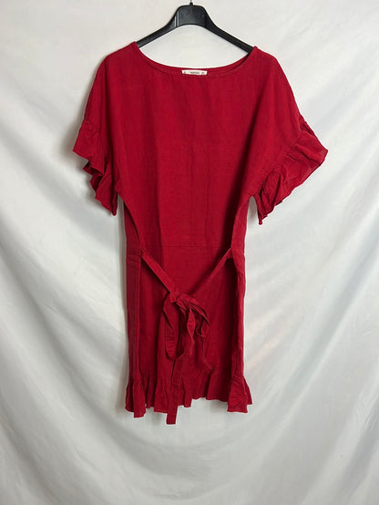 MANGO. Vestido corto lino rojo. T L