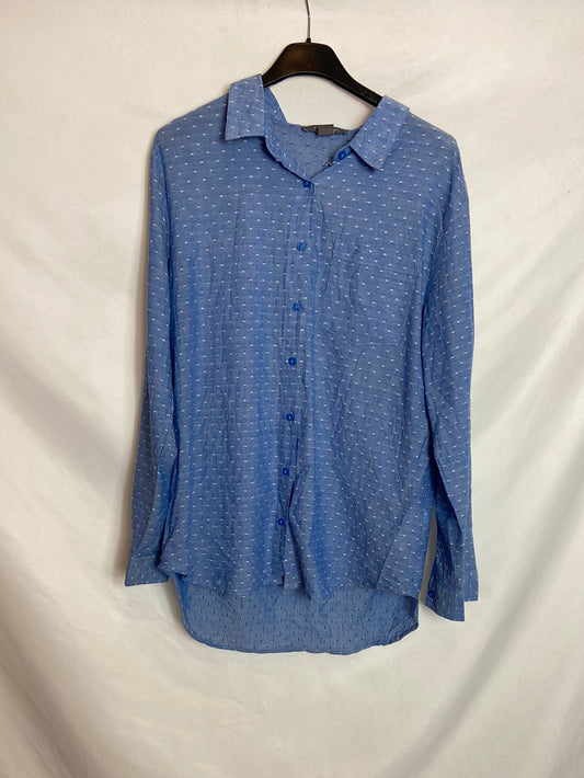 PRIMARK. Camisa azul topitos T.40