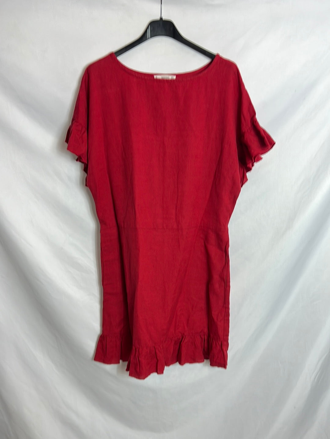 MANGO. Vestido corto lino rojo. T L