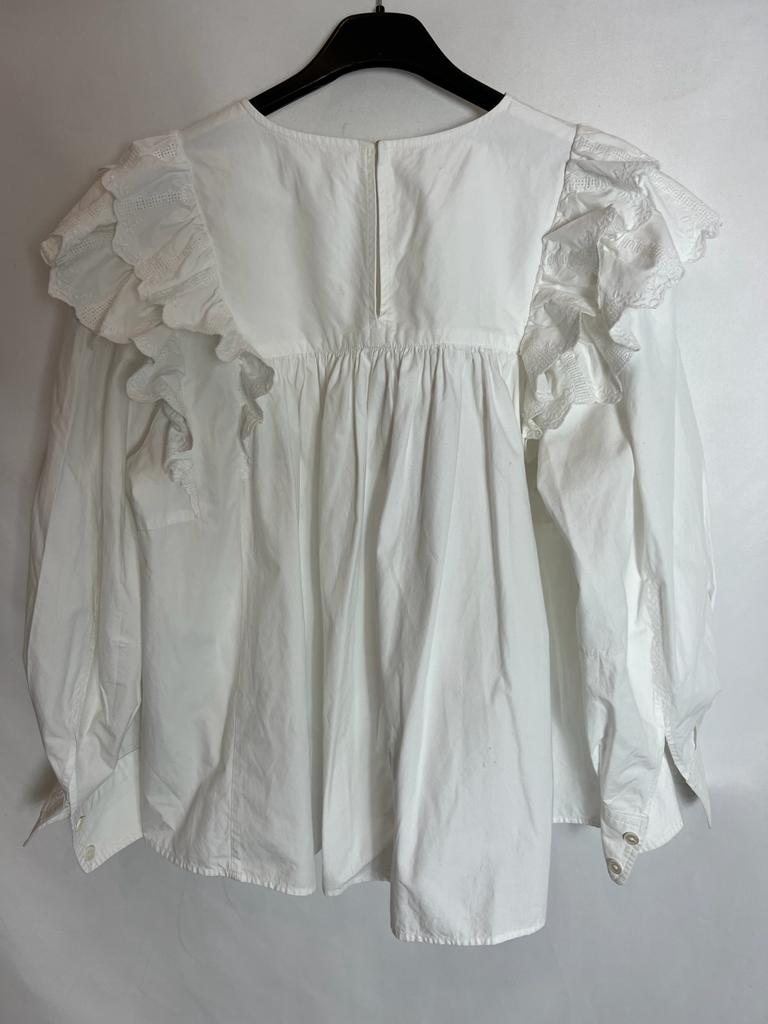 ISABEL MARANT. Blusa blanca volantes. T 36