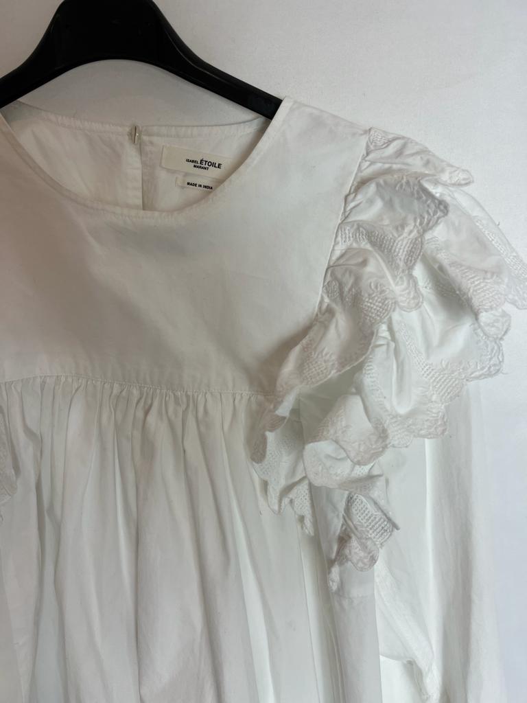 ISABEL MARANT. Blusa blanca volantes. T 36