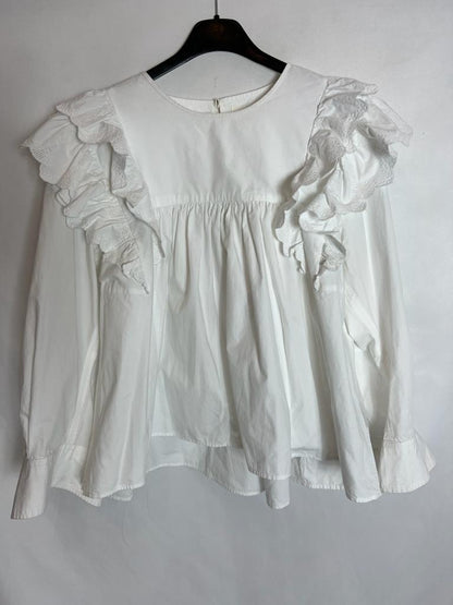 ISABEL MARANT. Blusa blanca volantes. T 36