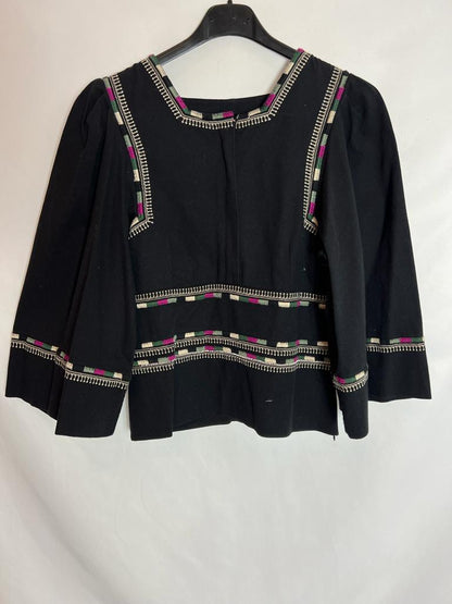 ISABEL MARANT. Blusa negra bordados étnicos. T 36