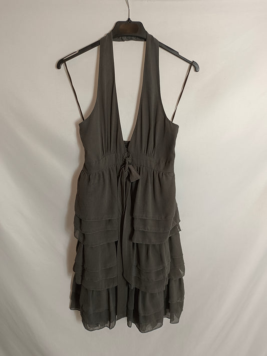 ZARA. Vestido gris volantes T.m