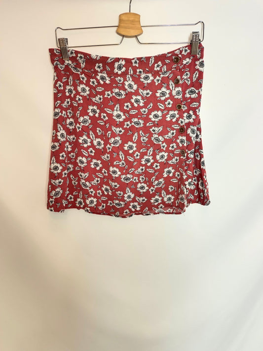 PULL&BEAR. falda teja con flores T.40