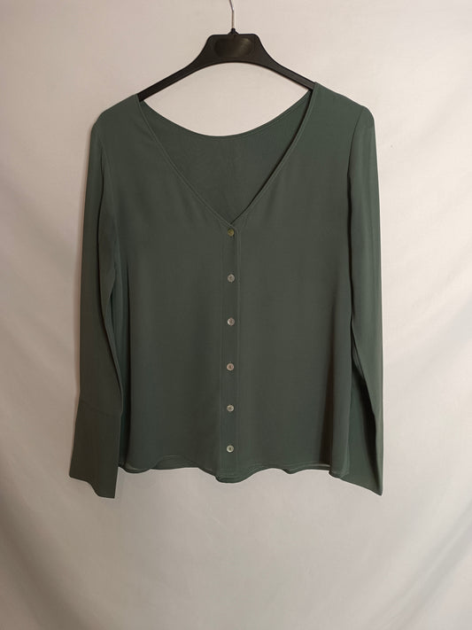 BIMANI. Blusa verde botones T.s