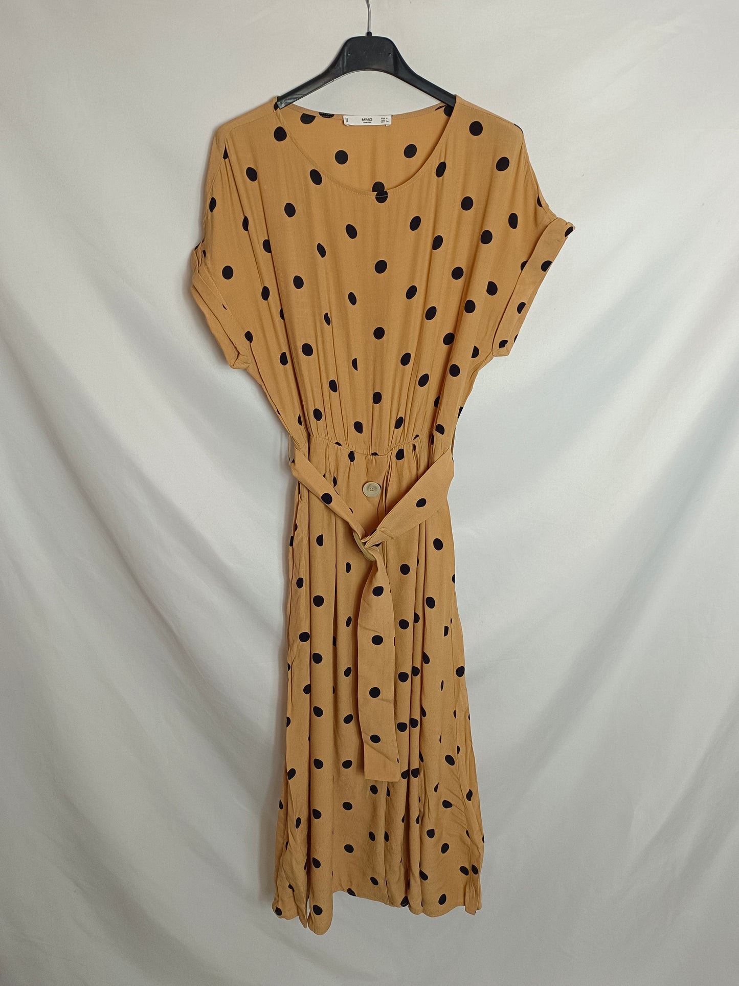 MANGO. Vestido beige lunares T.s