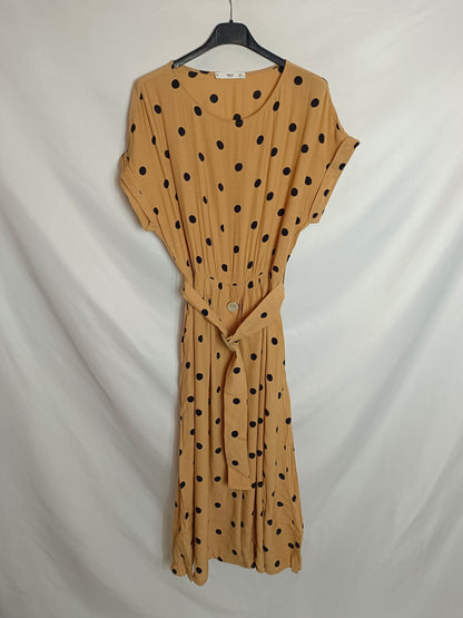 MANGO. Vestido beige lunares T.s