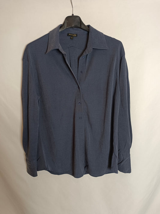 MASSIMO DUTTI. Blusa azul textura T.s