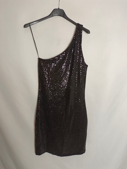 MANGO. Vestido negro brillo T.s