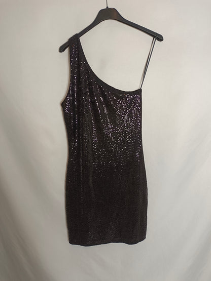 MANGO. Vestido negro brillo T.s