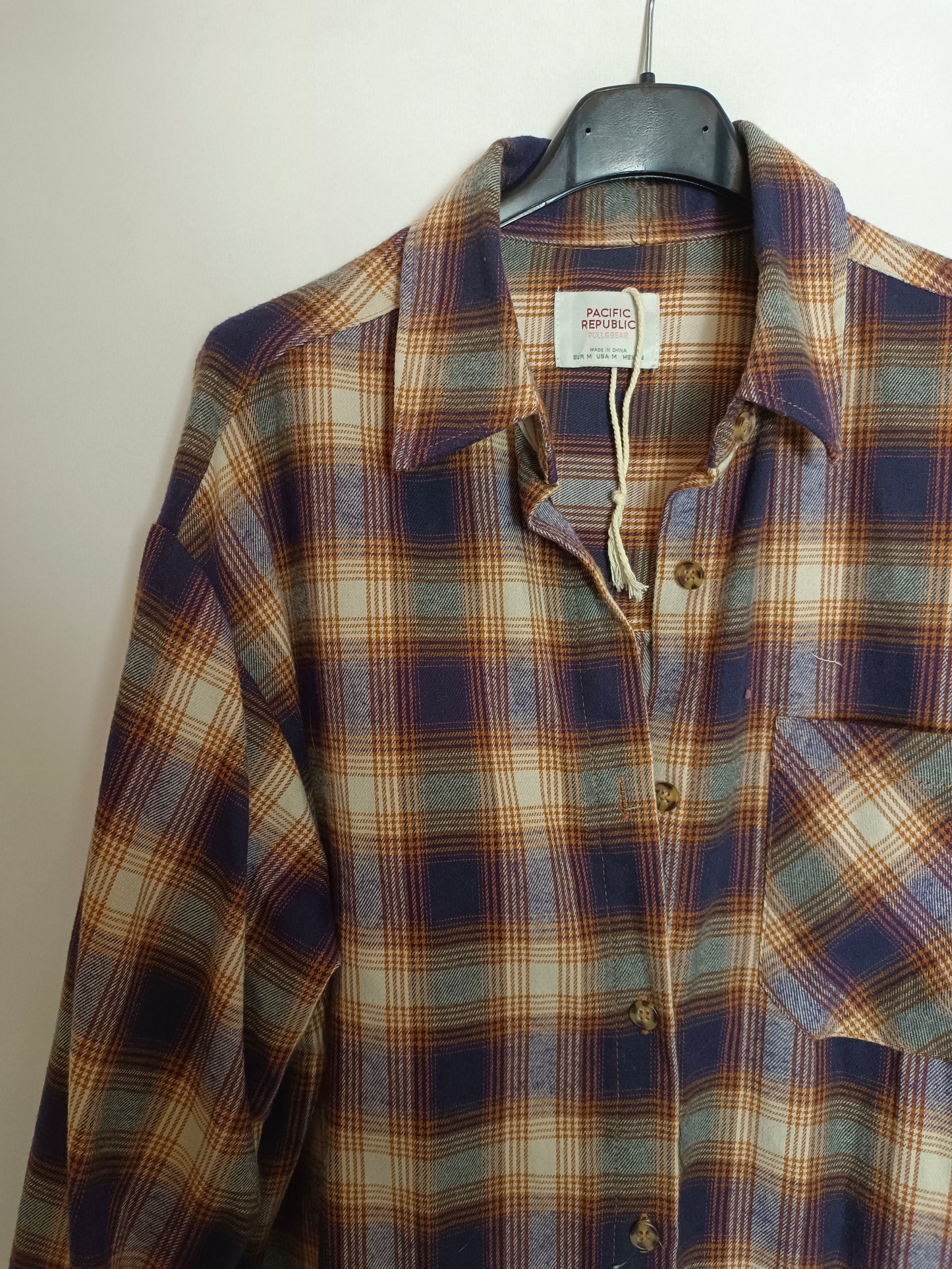 PULL&BEAR. Camisa cuadro T.m