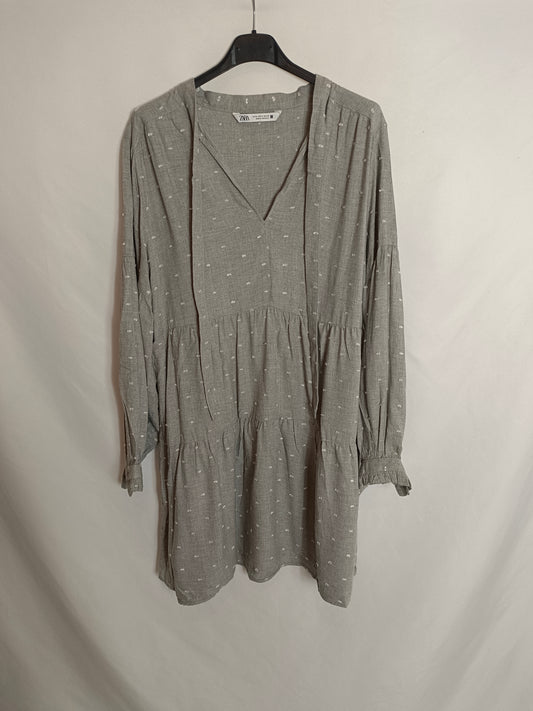 ZARA. Vestido gris plumeti T.m