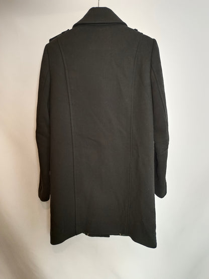 MASSIMO DUTTI. Abrigo negro paño estilo marinero T.36