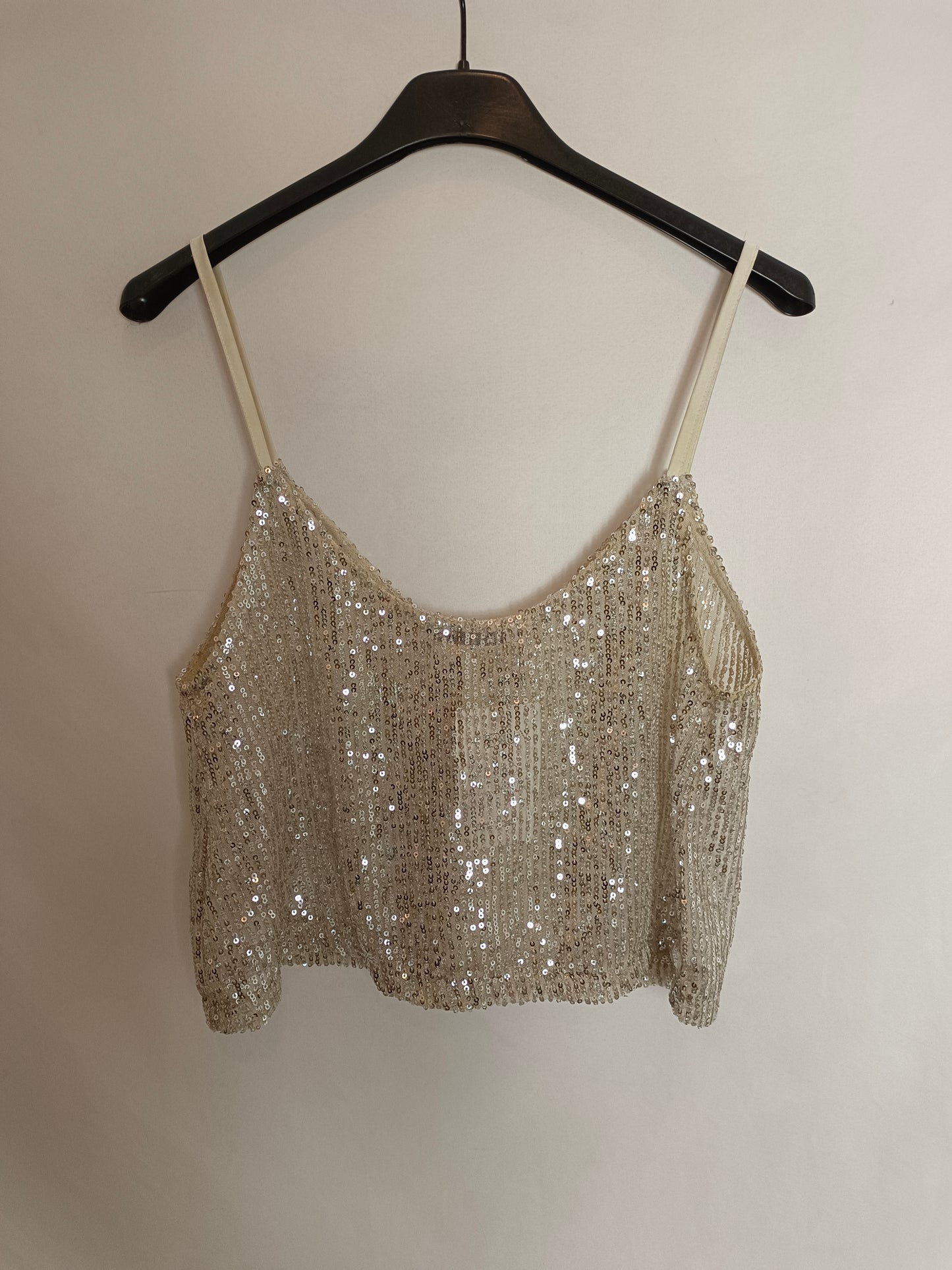 ZARA. Top dorado lentejuelas T.s