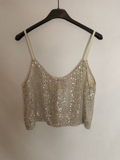 ZARA. Top dorado lentejuelas T.s