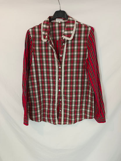 CLAUDIE PIERLOT.  Camisa cuadros encaje T.38