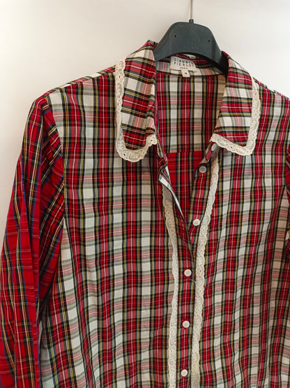 CLAUDIE PIERLOT.  Camisa cuadros encaje T.38