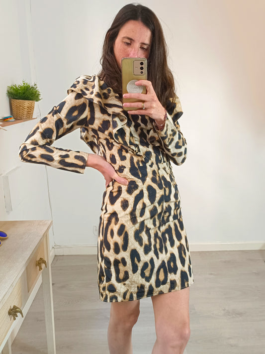 H&M. Vestido corto animal print textura. T S