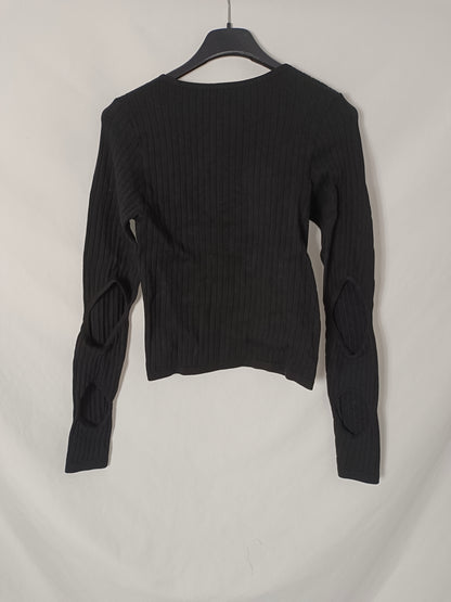 ZARA. Top negro canalé T.xs/s