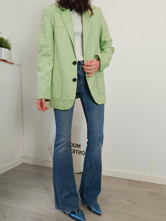 ZARA. Blazer verde lino T.xs