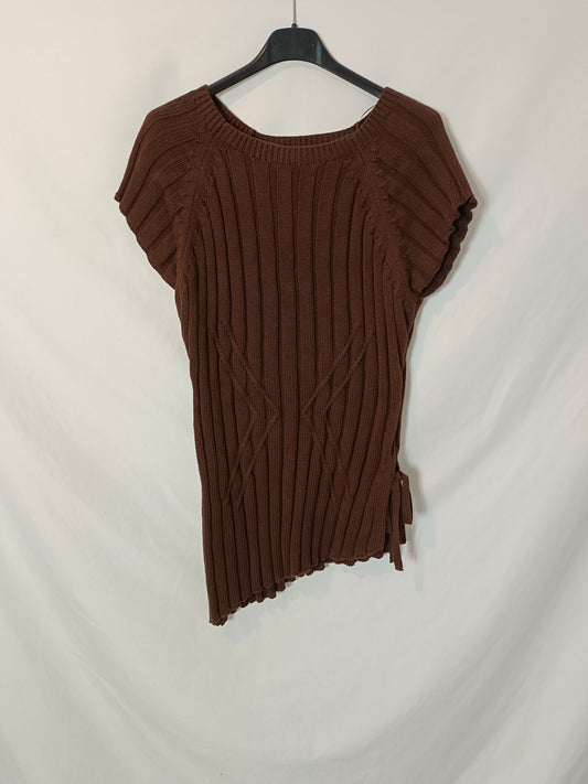 ZARA. Top marrón punto canalé T.xl