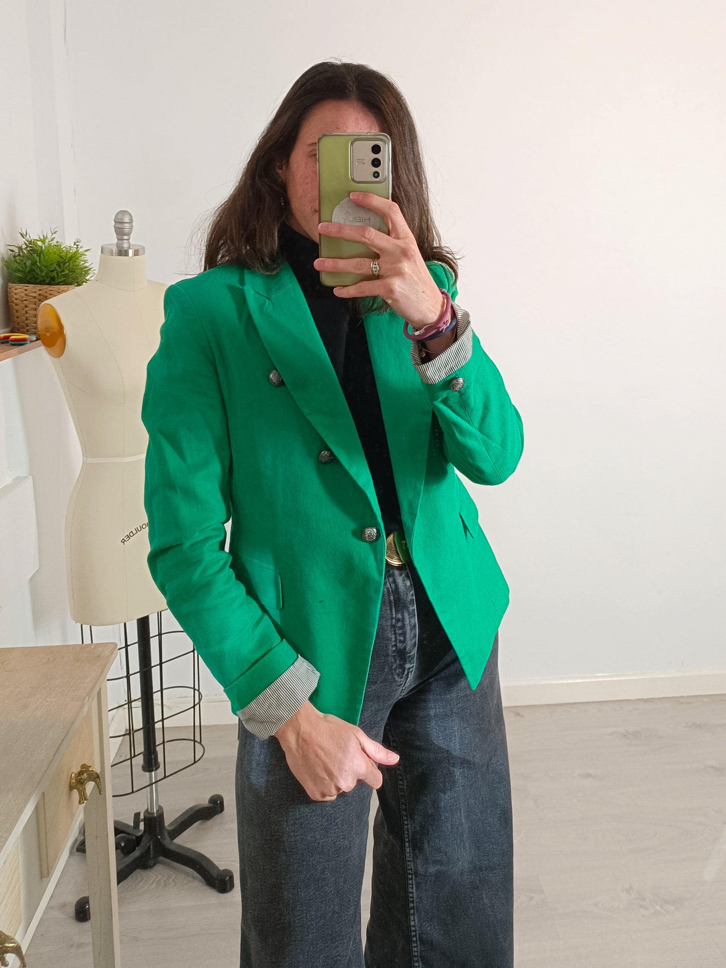 MANGO. Blazer verde cruzado T.m