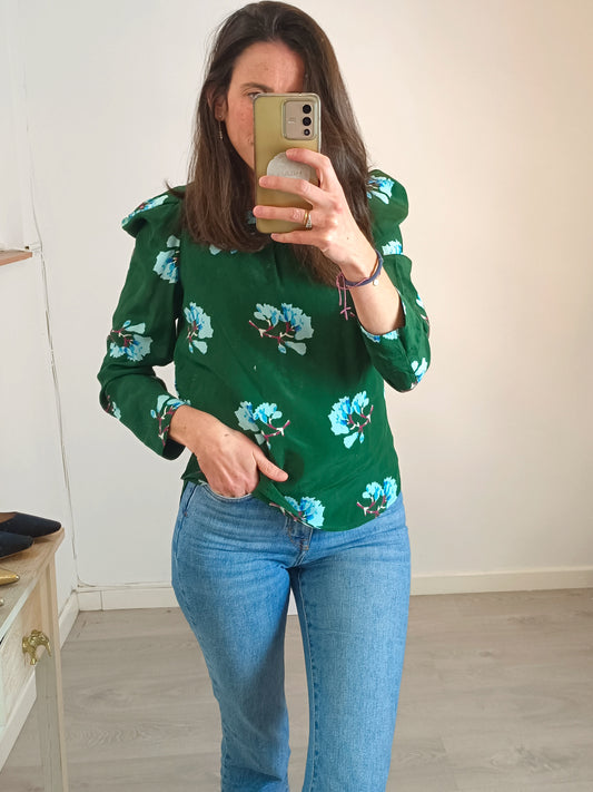 MAJE. Blusa verde flores T.s