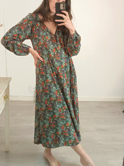 MASSCOB. Vestido midi fluido flores. T L