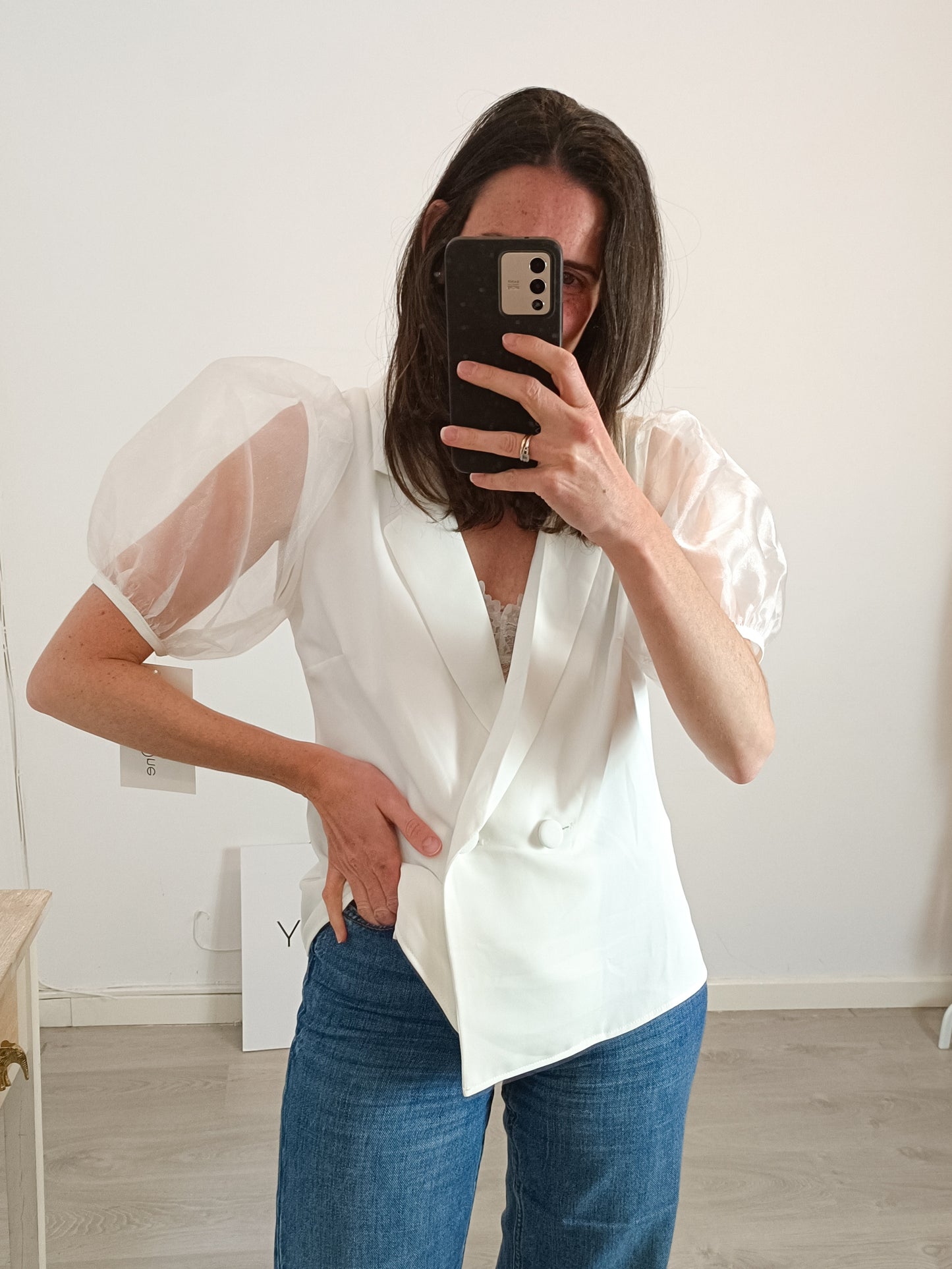 WHITE&ONE Blusa blanca mangas T.l