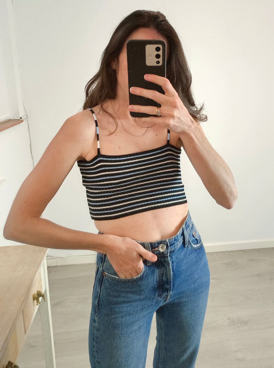 SHEIN. Crop top  rayas canalé. T S