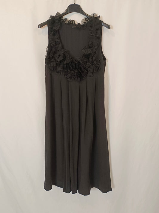 CARACTERE. Vestido midi negro seda T.42