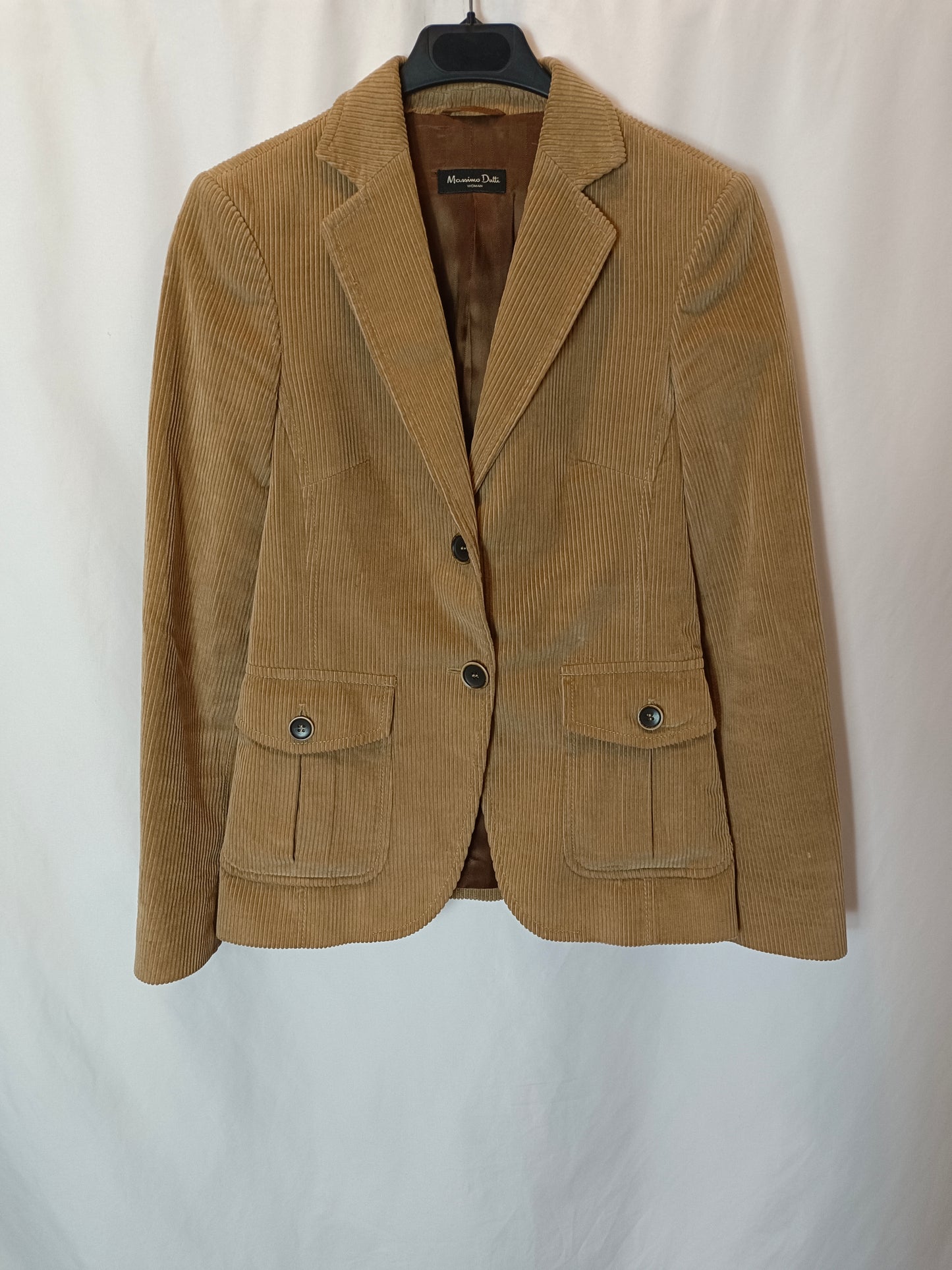 MASSIMO DUTTI. Blazer camel pana. T S