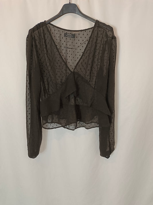 BERSHKA. Blusa negra plumeti. T M