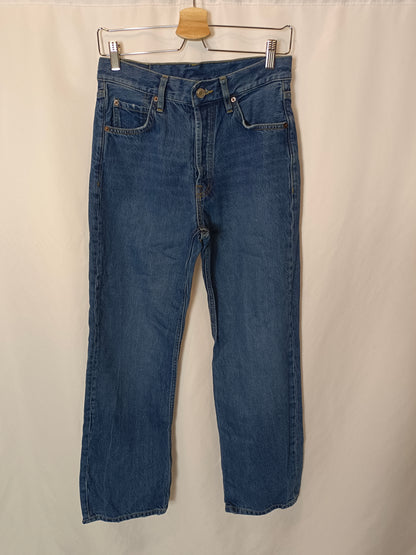 MASSIMO DUTTI. Pantalón recto oscuro denim T.36