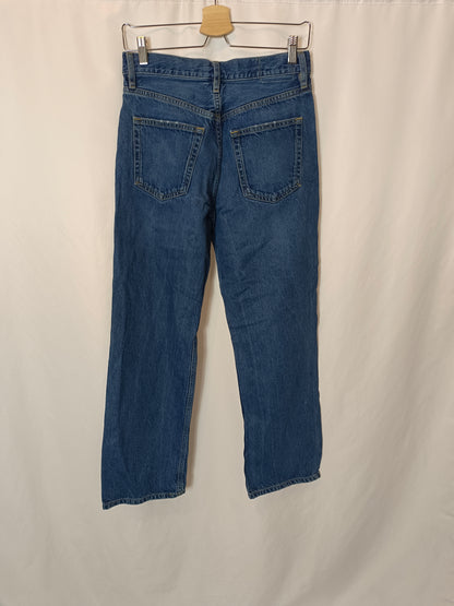 MASSIMO DUTTI. Pantalón recto oscuro denim T.36