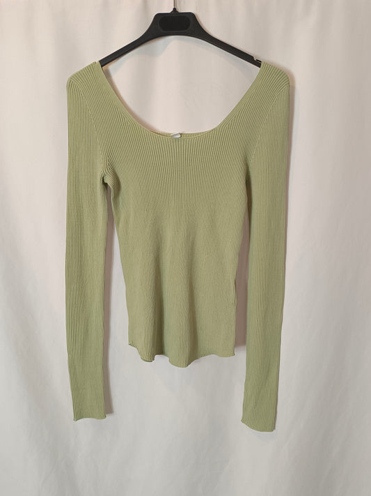 UNIQLO. Top verde canalé T.xs