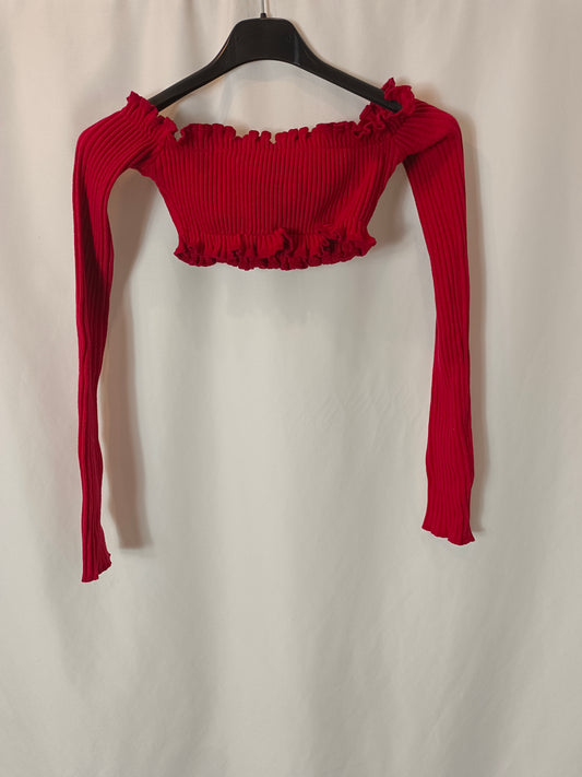 AREYOUAMI. Croptop rojo canalé T.xs