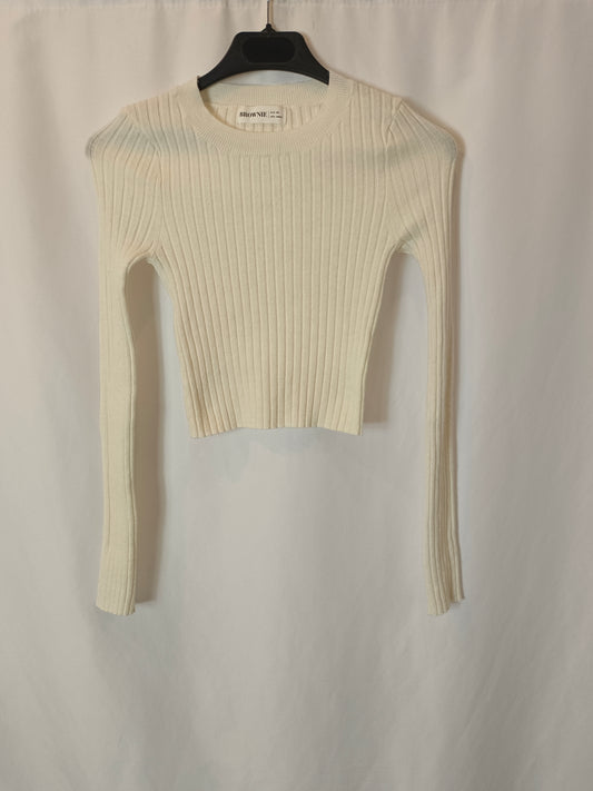 BROWNIE. Top beige canalé T.xs