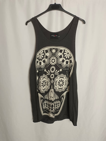 ONE LOVE. Camiseta gris calavera T.xl