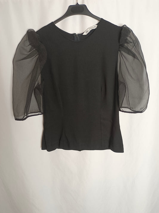 ZARA. top mangas semitransparentes T.m