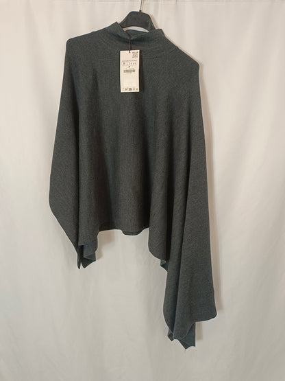 ZARA. Jersey/poncho gris cuello prekins T.m