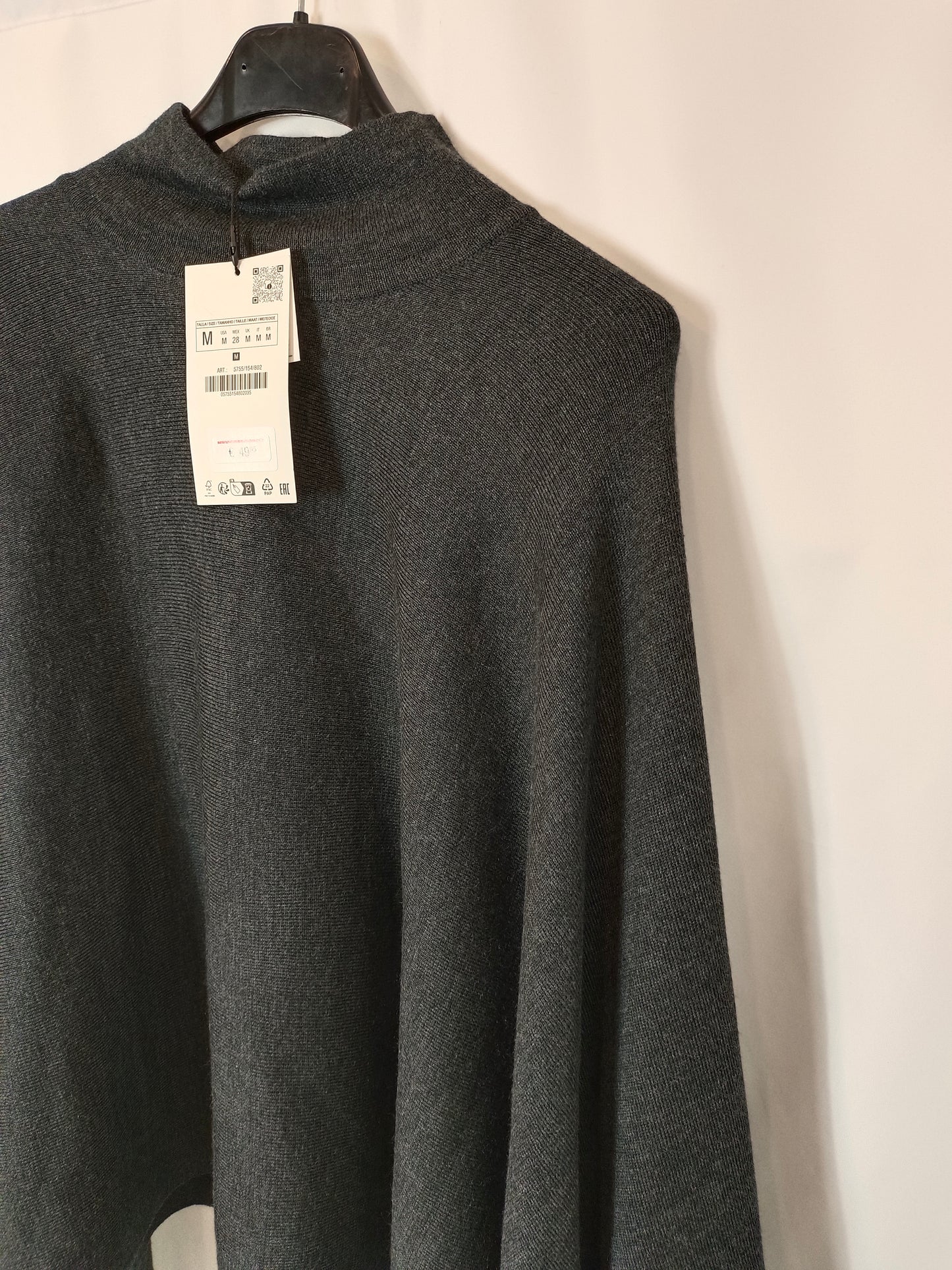 ZARA. Jersey/poncho gris cuello prekins T.m