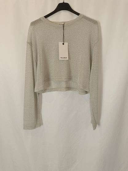 PULL&BEAR. Top rejilla plateado T.l