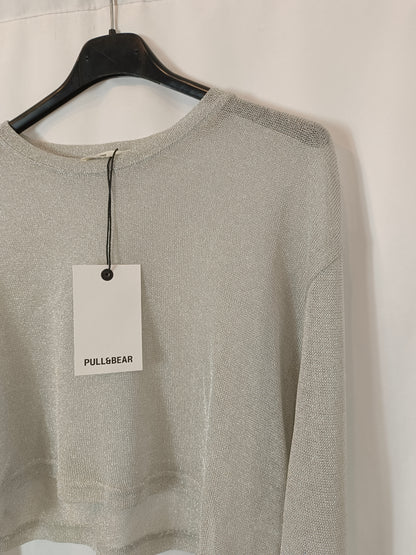 PULL&BEAR. Top rejilla plateado T.l