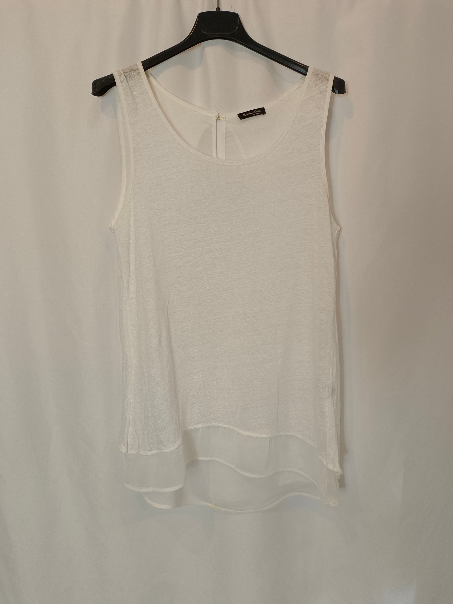 MASSIMO DUTTI. Camiseta blanca doble textura T.m