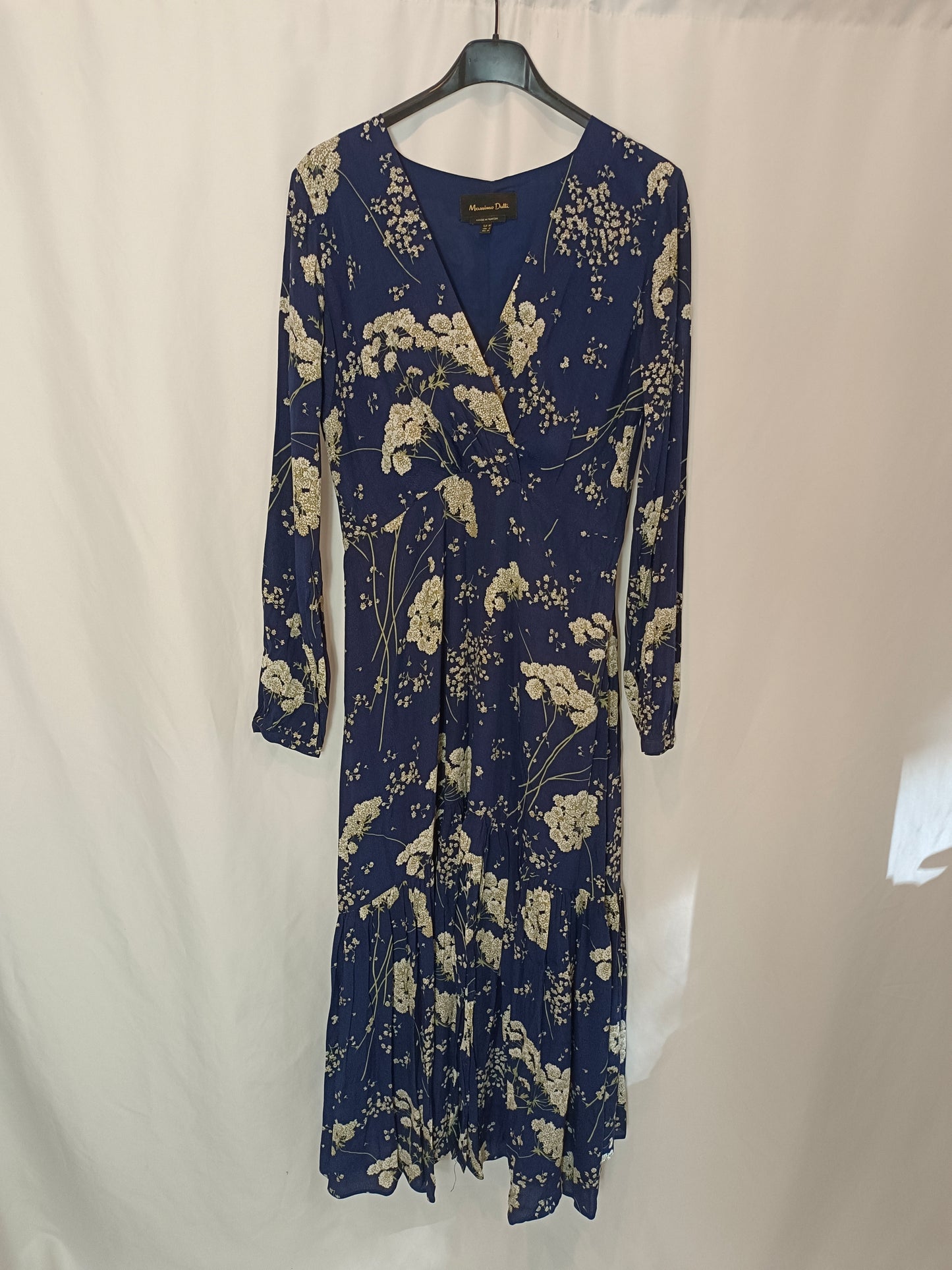 MASSIMO DUTTI. Vestido azul flores T.38