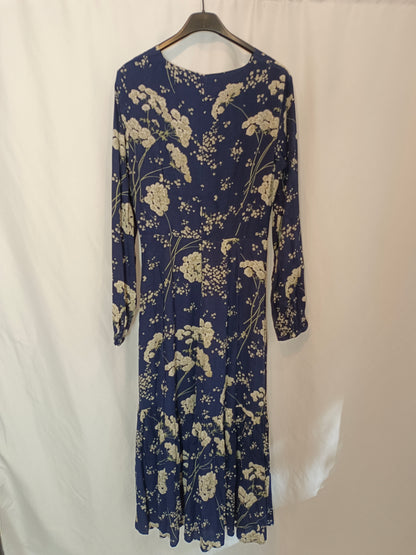 MASSIMO DUTTI. Vestido azul flores T.38